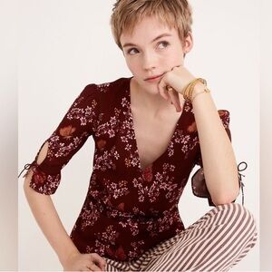 MADEWELL Tie-Sleeve Wrap Top in Butterfly Sanctuary size 0 Viscose